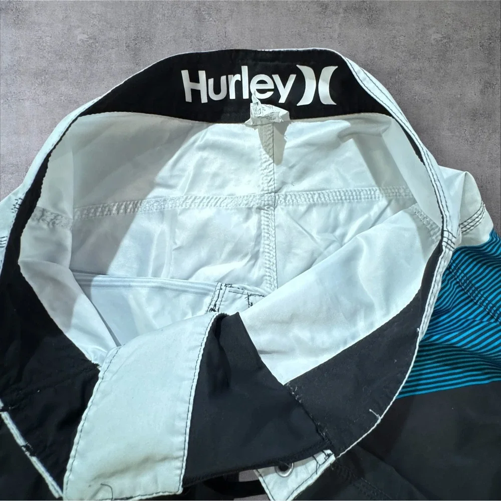 Hurley Board Shorts Men's 30 Blue Colorblock Striped Swim Trunks Surf Skate
